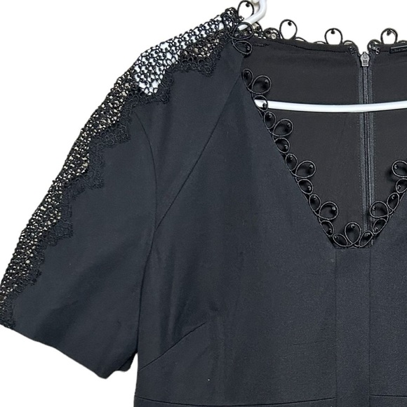NWT Elie Tahari Lace Sleeve Neckline Short Sleeve Sheath Midi Dress Black Sz 14 - Picture 7 of 12